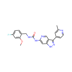 COc1cc(F)ccc1CNC(=O)Nc1cc2[nH]nc(-c3ccnc(C)c3)c2cn1 ZINC000261093754