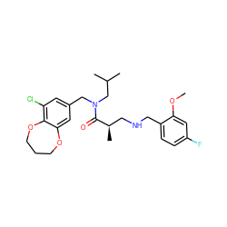 COc1cc(F)ccc1CNC[C@@H](C)C(=O)N(Cc1cc(Cl)c2c(c1)OCCCO2)CC(C)C ZINC000114098260