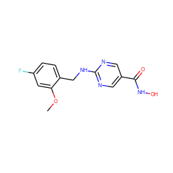 COc1cc(F)ccc1CNc1ncc(C(=O)NO)cn1 ZINC000166684080