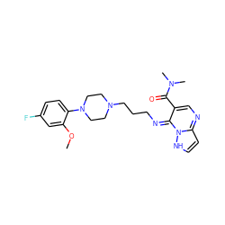 COc1cc(F)ccc1N1CCN(CCCN=c2c(C(=O)N(C)C)cnc3cc[nH]n23)CC1 ZINC000377454766