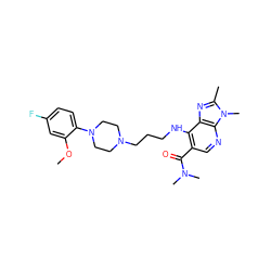 COc1cc(F)ccc1N1CCN(CCCNc2c(C(=O)N(C)C)cnc3c2nc(C)n3C)CC1 ZINC000013764608