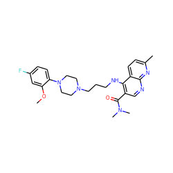 COc1cc(F)ccc1N1CCN(CCCNc2c(C(=O)N(C)C)cnc3nc(C)ccc23)CC1 ZINC000013764616