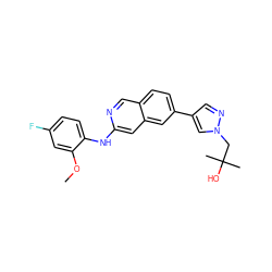 COc1cc(F)ccc1Nc1cc2cc(-c3cnn(CC(C)(C)O)c3)ccc2cn1 ZINC000207723454