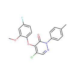 COc1cc(F)ccc1Oc1c(Cl)cnn(-c2ccc(C)cc2)c1=O ZINC000066129637