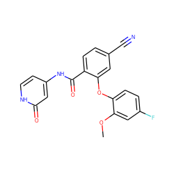 COc1cc(F)ccc1Oc1cc(C#N)ccc1C(=O)Nc1cc[nH]c(=O)c1 ZINC000143155579