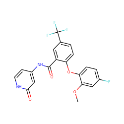 COc1cc(F)ccc1Oc1ccc(C(F)(F)F)cc1C(=O)Nc1cc[nH]c(=O)c1 ZINC000143173718