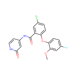 COc1cc(F)ccc1Oc1ccc(Cl)cc1C(=O)Nc1cc[nH]c(=O)c1 ZINC000143208172