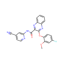 COc1cc(F)ccc1Oc1nc2ccccc2nc1C(=O)Nc1cc(C#N)ccn1 ZINC000143162334