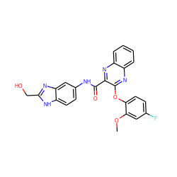 COc1cc(F)ccc1Oc1nc2ccccc2nc1C(=O)Nc1ccc2[nH]c(CO)nc2c1 ZINC000143407685