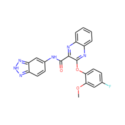 COc1cc(F)ccc1Oc1nc2ccccc2nc1C(=O)Nc1ccc2n[nH]nc2c1 ZINC000220936542