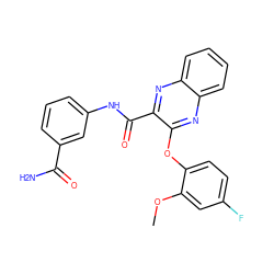 COc1cc(F)ccc1Oc1nc2ccccc2nc1C(=O)Nc1cccc(C(N)=O)c1 ZINC000143249660