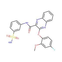 COc1cc(F)ccc1Oc1nc2ccccc2nc1C(=O)Nc1cccc(S(N)(=O)=O)c1 ZINC000143215812