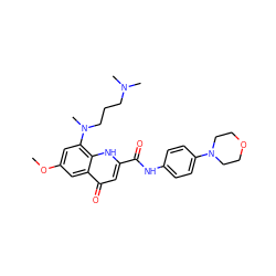 COc1cc(N(C)CCCN(C)C)c2[nH]c(C(=O)Nc3ccc(N4CCOCC4)cc3)cc(=O)c2c1 ZINC000028641905