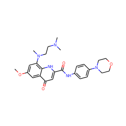 COc1cc(N(C)CCN(C)C)c2[nH]c(C(=O)Nc3ccc(N4CCOCC4)cc3)cc(=O)c2c1 ZINC000028642091