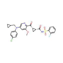 COc1cc(N(CC2CC2)c2ccc(Cl)cc2)cnc1C(=O)[C@H]1C[C@H]1C(=O)NS(=O)(=O)c1ccccc1F ZINC001772574691