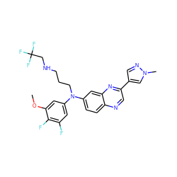 COc1cc(N(CCCNCC(F)(F)F)c2ccc3ncc(-c4cnn(C)c4)nc3c2)cc(F)c1F ZINC000219364195