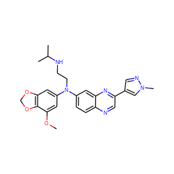 COc1cc(N(CCNC(C)C)c2ccc3ncc(-c4cnn(C)c4)nc3c2)cc2c1OCO2 ZINC000204173040