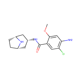 COc1cc(N)c(Cl)cc1C(=O)N[C@@H]1C[C@@H]2CC[C@H](C1)N2 ZINC000101790585