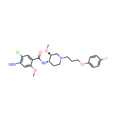 COc1cc(N)c(Cl)cc1C(=O)N[C@H]1CCN(CCCOc2ccc(F)cc2)C[C@@H]1OC ZINC000003830564