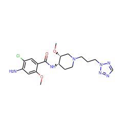 COc1cc(N)c(Cl)cc1C(=O)N[C@H]1CCN(CCCn2ncnn2)C[C@H]1OC ZINC000653703160