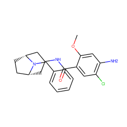 COc1cc(N)c(Cl)cc1C(=O)NC1C[C@@H]2CC[C@H](C1)N2Cc1ccccc1 ZINC000012356281