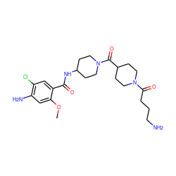 COc1cc(N)c(Cl)cc1C(=O)NC1CCN(C(=O)C2CCN(C(=O)CCCN)CC2)CC1 ZINC000013439985