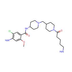 COc1cc(N)c(Cl)cc1C(=O)NC1CCN(CC2CCN(C(=O)CCCCN)CC2)CC1 ZINC000013439987