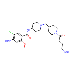 COc1cc(N)c(Cl)cc1C(=O)NC1CCN(CC2CCN(C(=O)CCCN)CC2)CC1 ZINC000013439983