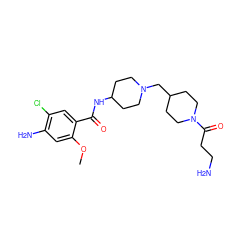 COc1cc(N)c(Cl)cc1C(=O)NC1CCN(CC2CCN(C(=O)CCN)CC2)CC1 ZINC000013439981