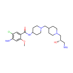 COc1cc(N)c(Cl)cc1C(=O)NC1CCN(CC2CCN(C[C@@H](O)CN)CC2)CC1 ZINC000013439964