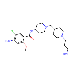 COc1cc(N)c(Cl)cc1C(=O)NC1CCN(CC2CCN(CCCN)CC2)CC1 ZINC000003919860