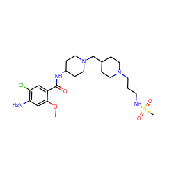 COc1cc(N)c(Cl)cc1C(=O)NC1CCN(CC2CCN(CCCNS(C)(=O)=O)CC2)CC1 ZINC000013439977