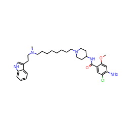 COc1cc(N)c(Cl)cc1C(=O)NC1CCN(CCCCCCCCN(C)CCc2c[nH]c3ccccc23)CC1 ZINC000043024852