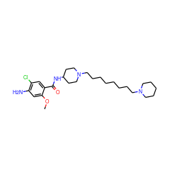 COc1cc(N)c(Cl)cc1C(=O)NC1CCN(CCCCCCCCN2CCCCC2)CC1 ZINC000043024452