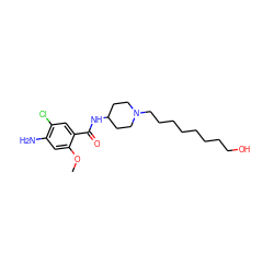 COc1cc(N)c(Cl)cc1C(=O)NC1CCN(CCCCCCCCO)CC1 ZINC000042965070