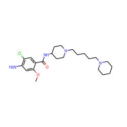 COc1cc(N)c(Cl)cc1C(=O)NC1CCN(CCCCCN2CCCCC2)CC1 ZINC000043060621