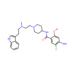 COc1cc(N)c(Cl)cc1C(=O)NC1CCN(CCN(C)CCc2c[nH]c3ccccc23)CC1 ZINC000042964874