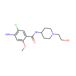 COc1cc(N)c(Cl)cc1C(=O)NC1CCN(CCO)CC1 ZINC000043120231