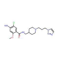 COc1cc(N)c(Cl)cc1C(=O)NCC1CCN(CCCn2ccnn2)CC1 ZINC000072317703