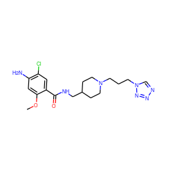 COc1cc(N)c(Cl)cc1C(=O)NCC1CCN(CCCn2cnnn2)CC1 ZINC000072317701