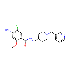 COc1cc(N)c(Cl)cc1C(=O)NCC1CCN(Cc2cccnc2)CC1 ZINC000072317704