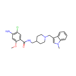 COc1cc(N)c(Cl)cc1C(=O)NCC1CCN(Cc2cn(C)c3ccccc23)CC1 ZINC000072317705