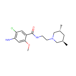 COc1cc(N)c(Cl)cc1C(=O)NCCN1C[C@H](C)C[C@@H](C)C1 ZINC000013761089