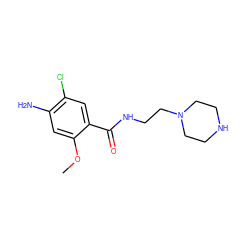 COc1cc(N)c(Cl)cc1C(=O)NCCN1CCNCC1 ZINC000042964373