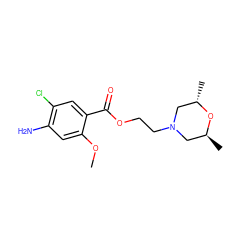 COc1cc(N)c(Cl)cc1C(=O)OCCN1C[C@H](C)O[C@@H](C)C1 ZINC000013761092