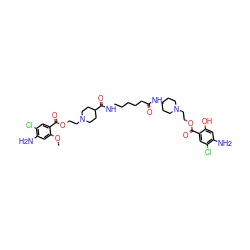 COc1cc(N)c(Cl)cc1C(=O)OCCN1CCC(C(=O)NCCCCCC(=O)NC2CCN(CCOC(=O)c3cc(Cl)c(N)cc3O)CC2)CC1 ZINC000095606753