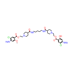 COc1cc(N)c(Cl)cc1C(=O)OCCN1CCC(C(=O)NCCCCCNC(=O)C2CCN(CCOC(=O)c3cc(Cl)c(N)cc3O)CC2)CC1 ZINC000095606738