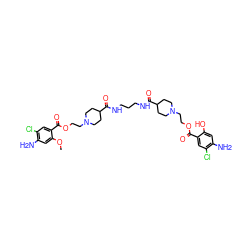 COc1cc(N)c(Cl)cc1C(=O)OCCN1CCC(C(=O)NCCCNC(=O)C2CCN(CCOC(=O)c3cc(Cl)c(N)cc3O)CC2)CC1 ZINC000028527648