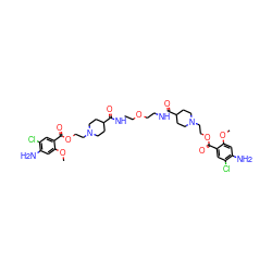 COc1cc(N)c(Cl)cc1C(=O)OCCN1CCC(C(=O)NCCOCCNC(=O)C2CCN(CCOC(=O)c3cc(Cl)c(N)cc3OC)CC2)CC1 ZINC000095612683