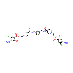 COc1cc(N)c(Cl)cc1C(=O)OCCN1CCC(C(=O)NCc2cccc(CNC(=O)C3CCN(CCOC(=O)c4cc(Cl)c(N)cc4OC)CC3)c2)CC1 ZINC000095606754